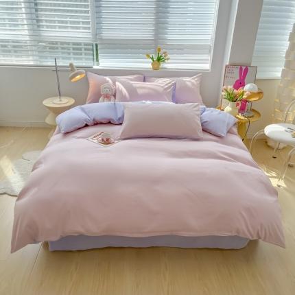 91家纺网 家纺一手货源 找家纺 麦瑞家纺 2024新款亲肤水洗棉纯色双拼四件套树莓粉