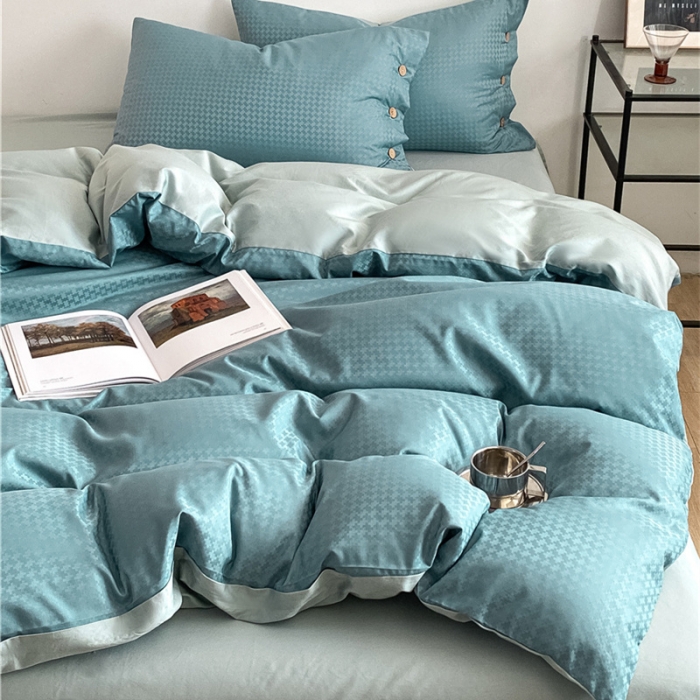 91家纺网 家纺一手货源 找家纺 古吉梦 2023新款A类抗菌防螨水洗真丝纽扣提花四件套 纽扣提花-浅石兰+梵星蓝