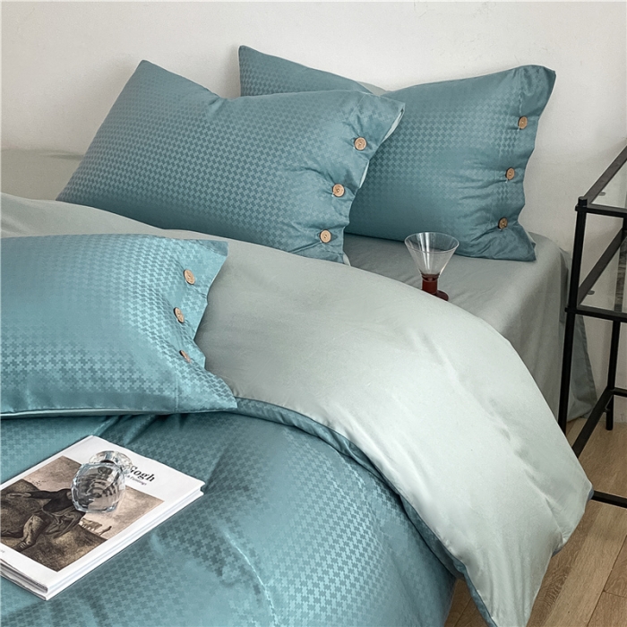 91家纺网 家纺一手货源 找家纺 古吉梦 2023新款A类抗菌防螨水洗真丝纽扣提花四件套 纽扣提花-浅石兰+梵星蓝