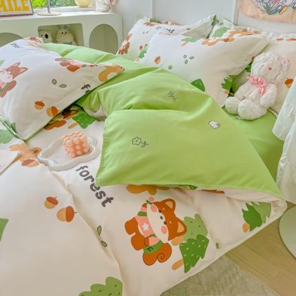 91家纺网 家纺一手货源 找家纺 花伞家居 2024直播网销斜纹加厚磨毛印花植物羊绒四件套 森林乐园