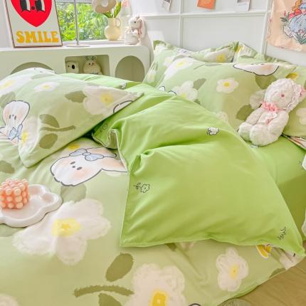 91家纺网 家纺一手货源 找家纺 花伞家居 2024直播网销斜纹加厚磨毛印花植物羊绒四件套 栀子花香