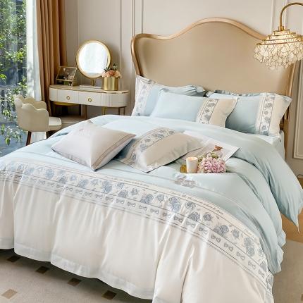 91家纺网 家纺一手货源 找家纺 魅都 100阿克苏长绒棉刺绣四件套--雅颜系列 雅颜-天空蓝