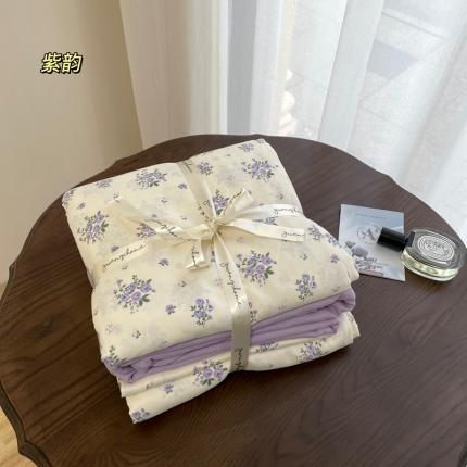 91家纺网 家纺一手货源 找家纺 源启生活 新原创A类双层纱布全棉印花四件套纯棉三件套紫韵