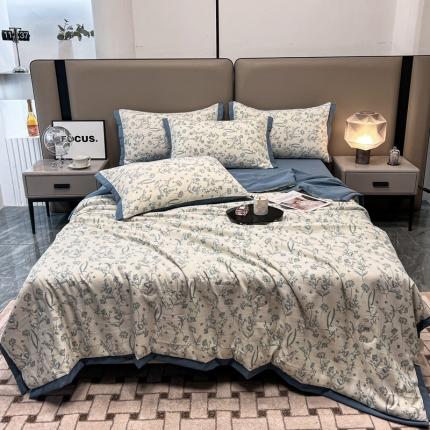 91家纺网 家纺一手货源 找家纺 慕尚 2025新款水洗棉麻夏被四件套 青睐