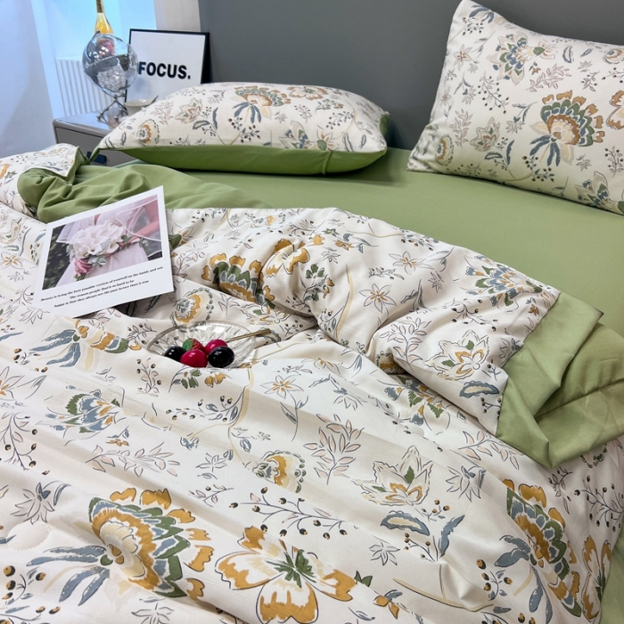 91家纺网 家纺一手货源 找家纺 慕尚 2025新款水洗棉麻夏被四件套 春意盎然