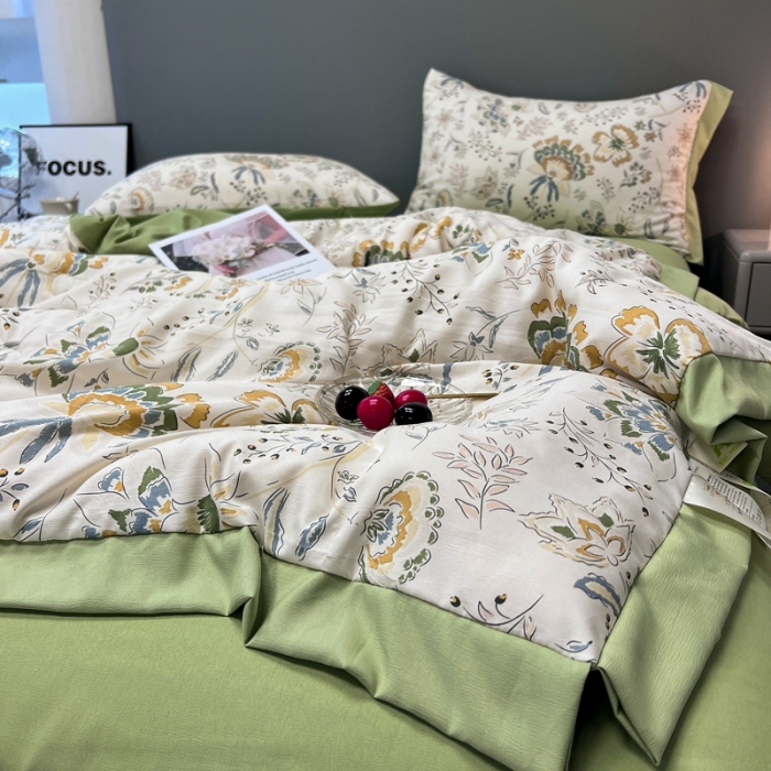 91家纺网 家纺一手货源 找家纺 慕尚 2025新款水洗棉麻夏被四件套 春意盎然