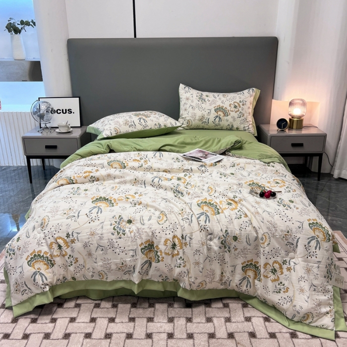 91家纺网 家纺一手货源 找家纺 慕尚 2025新款水洗棉麻夏被四件套 春意盎然