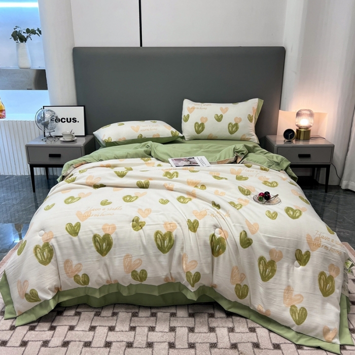 91家纺网 家纺一手货源 找家纺 慕尚 2025新款水洗棉麻夏被四件套 春韵