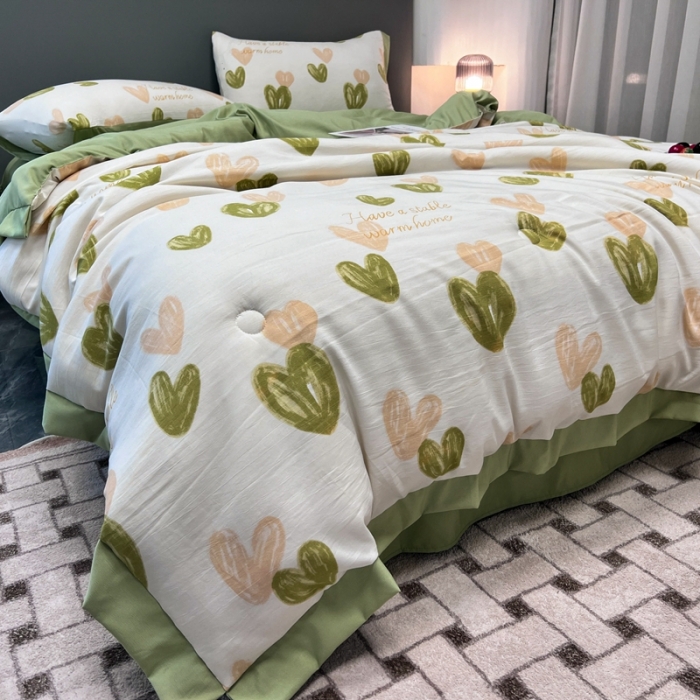 91家纺网 家纺一手货源 找家纺 慕尚 2025新款水洗棉麻夏被四件套 春韵