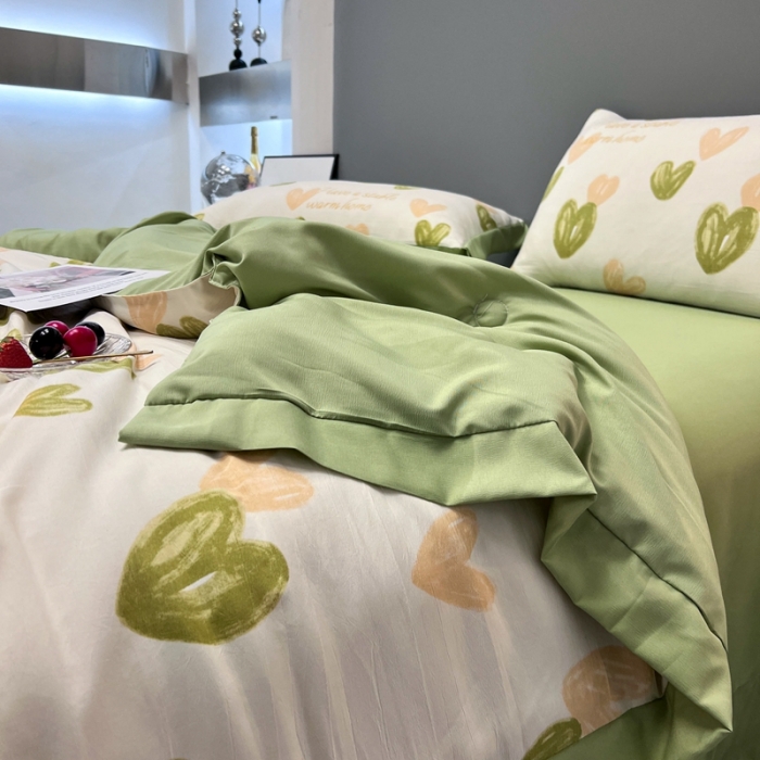 91家纺网 家纺一手货源 找家纺 慕尚 2025新款水洗棉麻夏被四件套 春韵