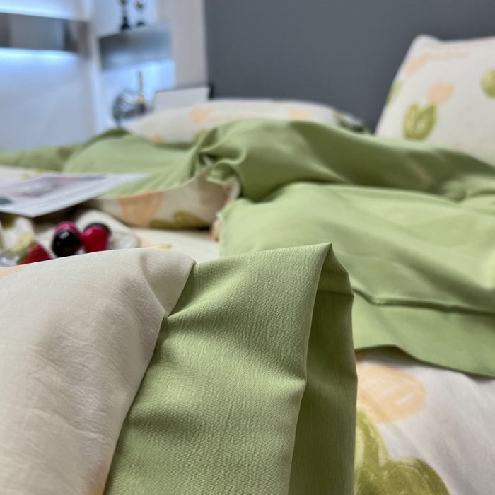 91家纺网 家纺一手货源 找家纺 慕尚 2025新款水洗棉麻夏被四件套 春韵