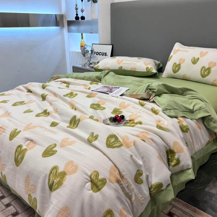 91家纺网 家纺一手货源 找家纺 慕尚 2025新款水洗棉麻夏被四件套 春韵