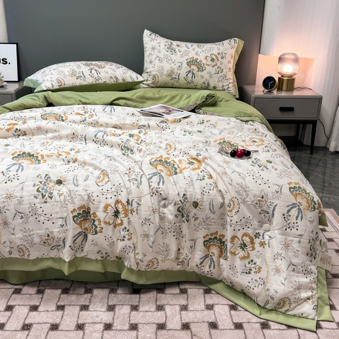 91家纺网 家纺一手货源 找家纺 慕尚 2025新款水洗棉麻夏被四件套 春意盎然