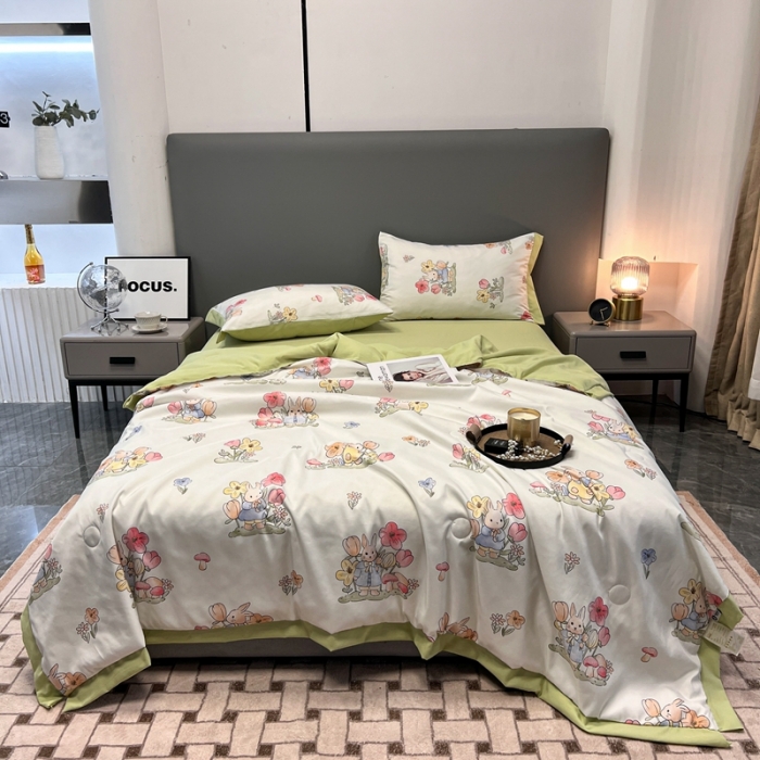 91家纺网 家纺一手货源 找家纺 慕尚 2025新款水洗棉麻夏被四件套 发财兔