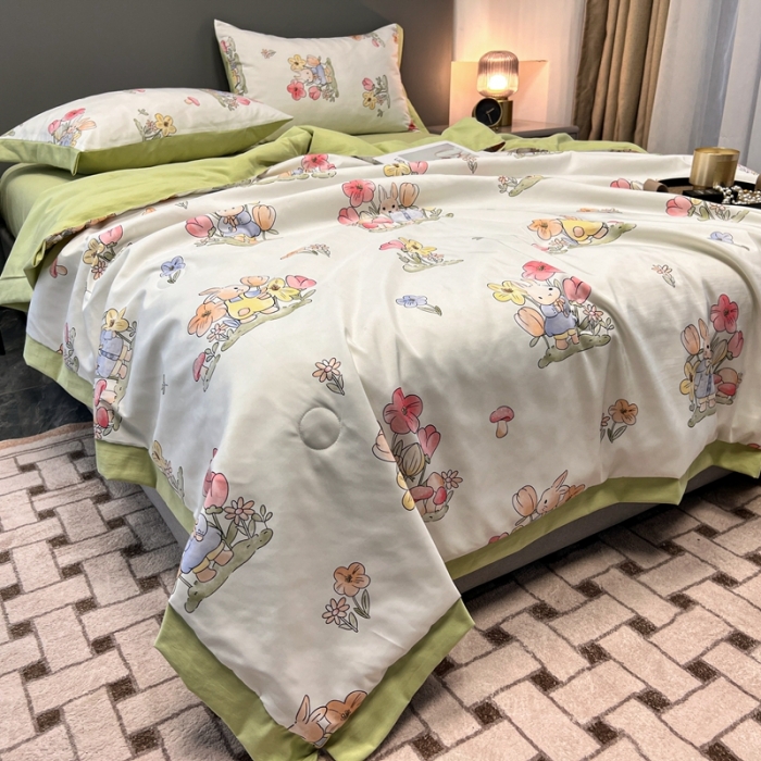 91家纺网 家纺一手货源 找家纺 慕尚 2025新款水洗棉麻夏被四件套 发财兔