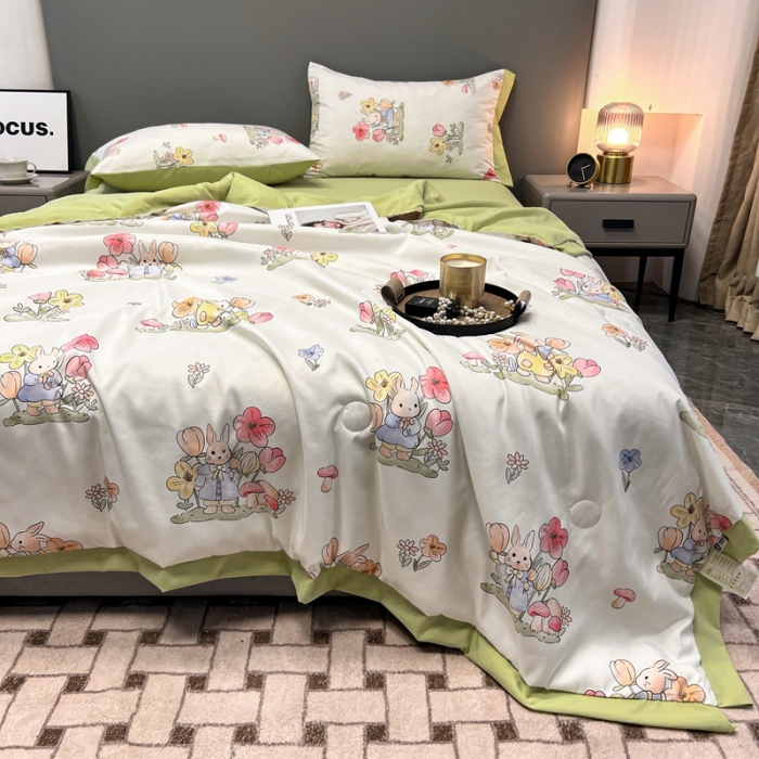 91家纺网 家纺一手货源 找家纺 慕尚 2025新款水洗棉麻夏被四件套 发财兔