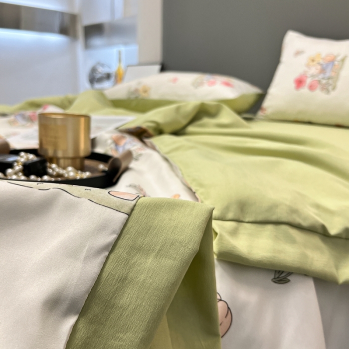 91家纺网 家纺一手货源 找家纺 慕尚 2025新款水洗棉麻夏被四件套 发财兔
