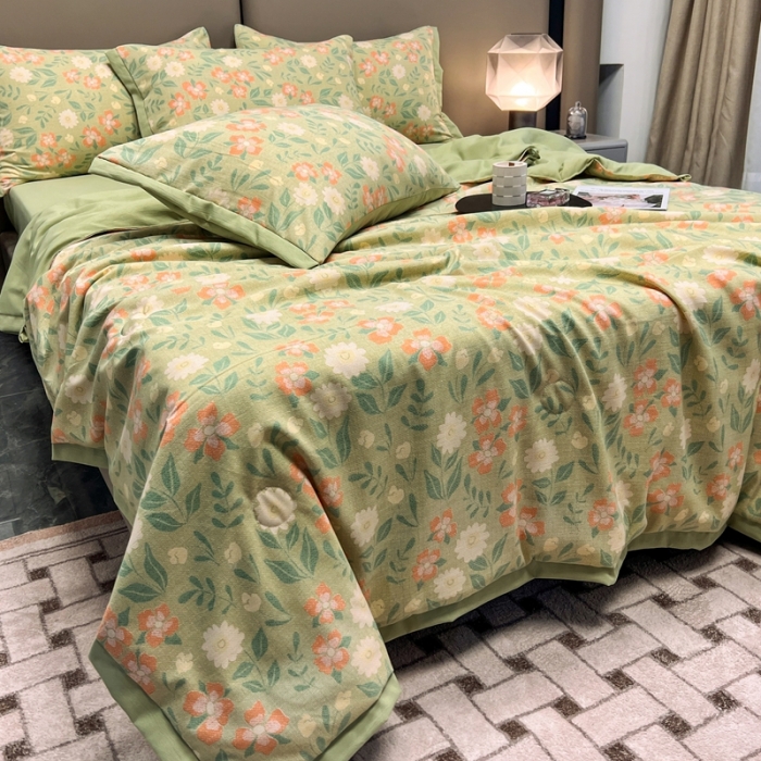 91家纺网 家纺一手货源 找家纺 慕尚 2025新款水洗棉麻夏被四件套 花开半夏