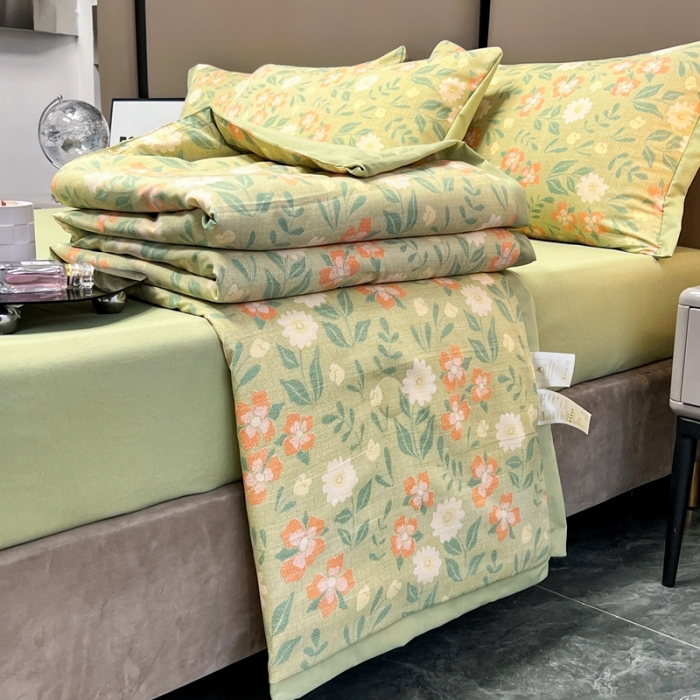 91家纺网 家纺一手货源 找家纺 慕尚 2025新款水洗棉麻夏被四件套 花开半夏