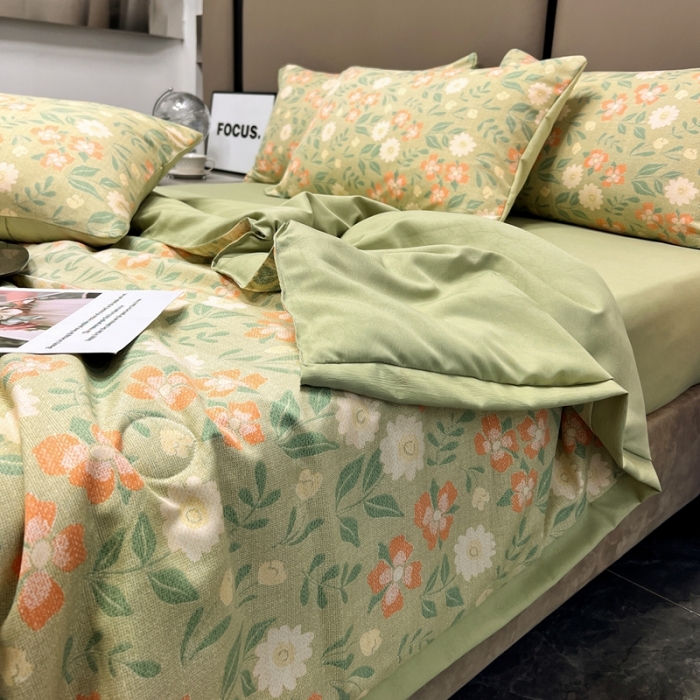 91家纺网 家纺一手货源 找家纺 慕尚 2025新款水洗棉麻夏被四件套 花开半夏