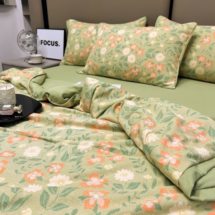 91家纺网 家纺一手货源 找家纺 慕尚 2025新款水洗棉麻夏被四件套 花开半夏