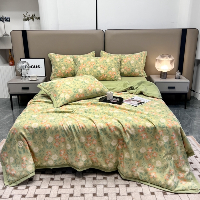 91家纺网 家纺一手货源 找家纺 慕尚 2025新款水洗棉麻夏被四件套 花开半夏