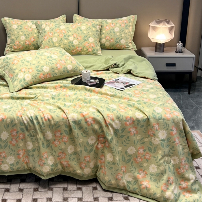 91家纺网 家纺一手货源 找家纺 慕尚 2025新款水洗棉麻夏被四件套 花开半夏