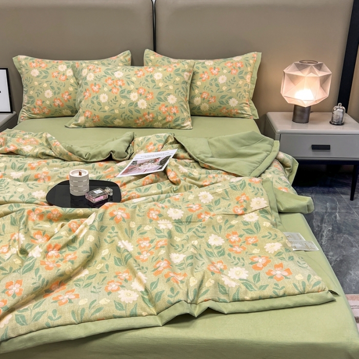 91家纺网 家纺一手货源 找家纺 慕尚 2025新款水洗棉麻夏被四件套 花开半夏