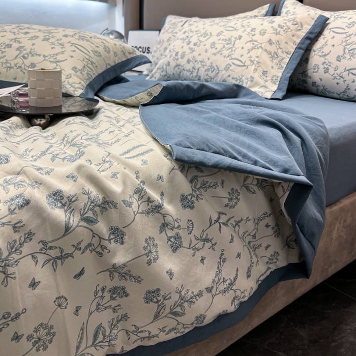 91家纺网 家纺一手货源 找家纺 慕尚 2025新款水洗棉麻夏被四件套 青睐