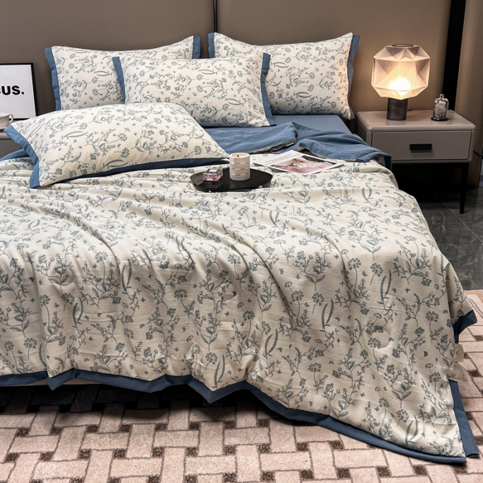 91家纺网 家纺一手货源 找家纺 慕尚 2025新款水洗棉麻夏被四件套 青睐