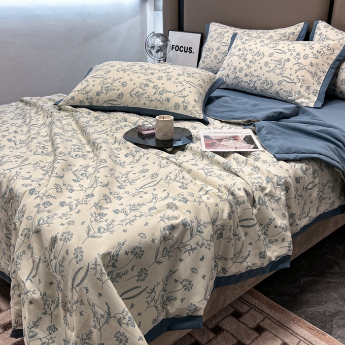 91家纺网 家纺一手货源 找家纺 慕尚 2025新款水洗棉麻夏被四件套 青睐