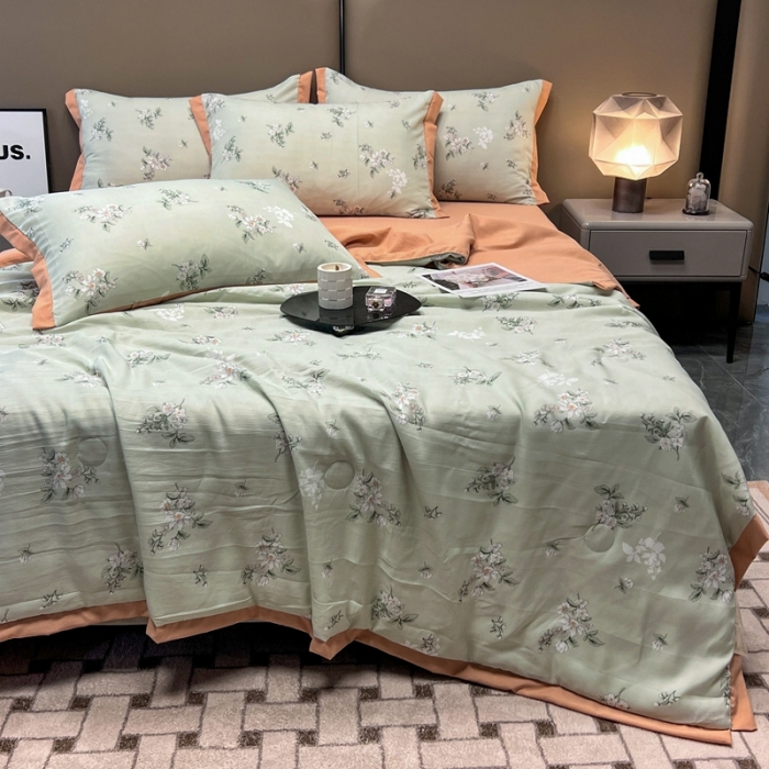 91家纺网 家纺一手货源 找家纺 慕尚 2025新款水洗棉麻夏被四件套 清欢