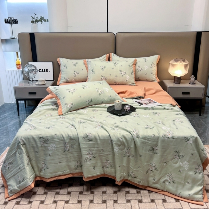 91家纺网 家纺一手货源 找家纺 慕尚 2025新款水洗棉麻夏被四件套 清欢