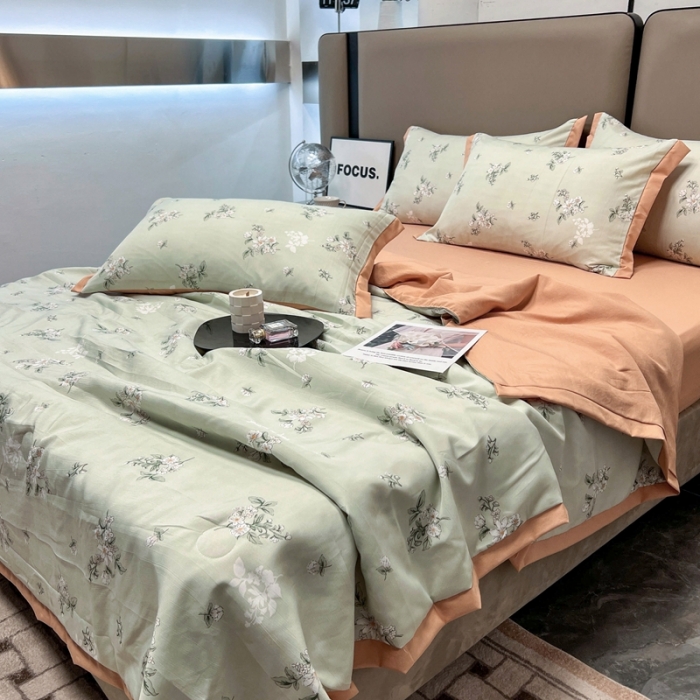 91家纺网 家纺一手货源 找家纺 慕尚 2025新款水洗棉麻夏被四件套 清欢