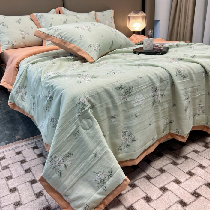 91家纺网 家纺一手货源 找家纺 慕尚 2025新款水洗棉麻夏被四件套 清欢