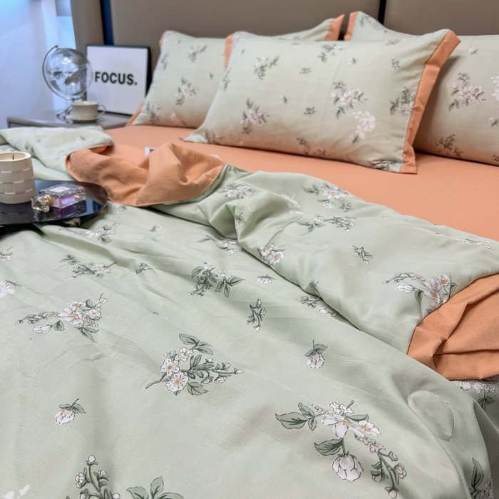 91家纺网 家纺一手货源 找家纺 慕尚 2025新款水洗棉麻夏被四件套 清欢