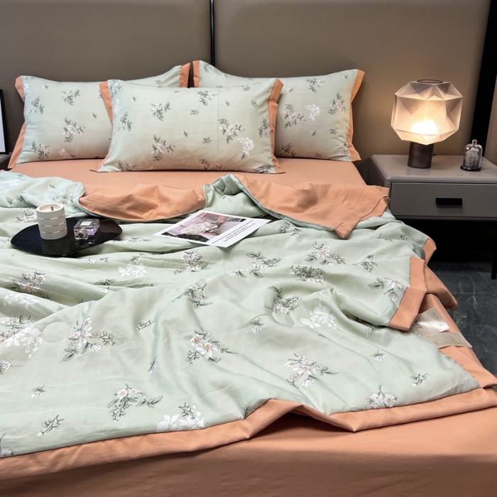 91家纺网 家纺一手货源 找家纺 慕尚 2025新款水洗棉麻夏被四件套 清欢