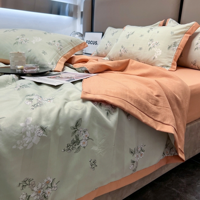91家纺网 家纺一手货源 找家纺 慕尚 2025新款水洗棉麻夏被四件套 清欢
