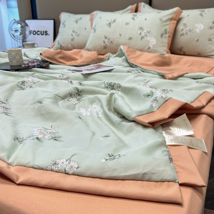 91家纺网 家纺一手货源 找家纺 慕尚 2025新款水洗棉麻夏被四件套 清欢
