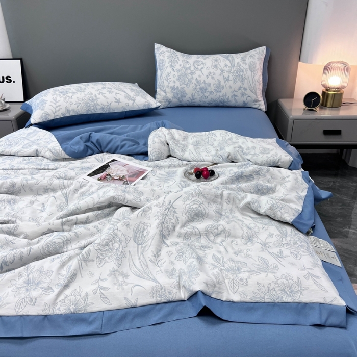 91家纺网 家纺一手货源 找家纺 慕尚 2025新款水洗棉麻夏被四件套 晴朗