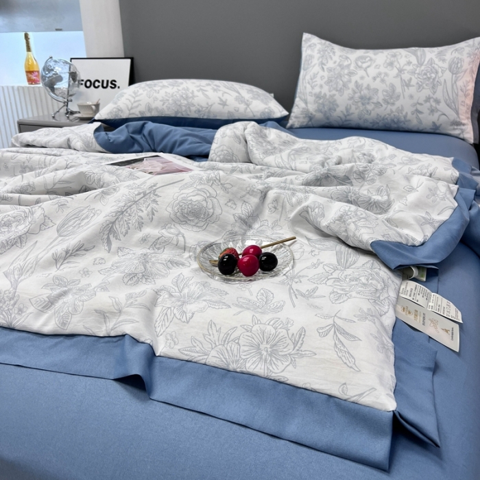 91家纺网 家纺一手货源 找家纺 慕尚 2025新款水洗棉麻夏被四件套 晴朗