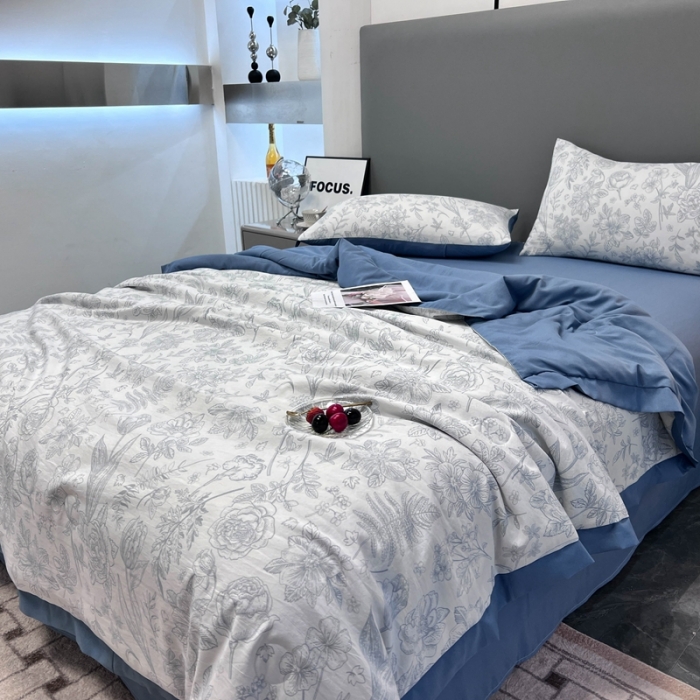 91家纺网 家纺一手货源 找家纺 慕尚 2025新款水洗棉麻夏被四件套 晴朗