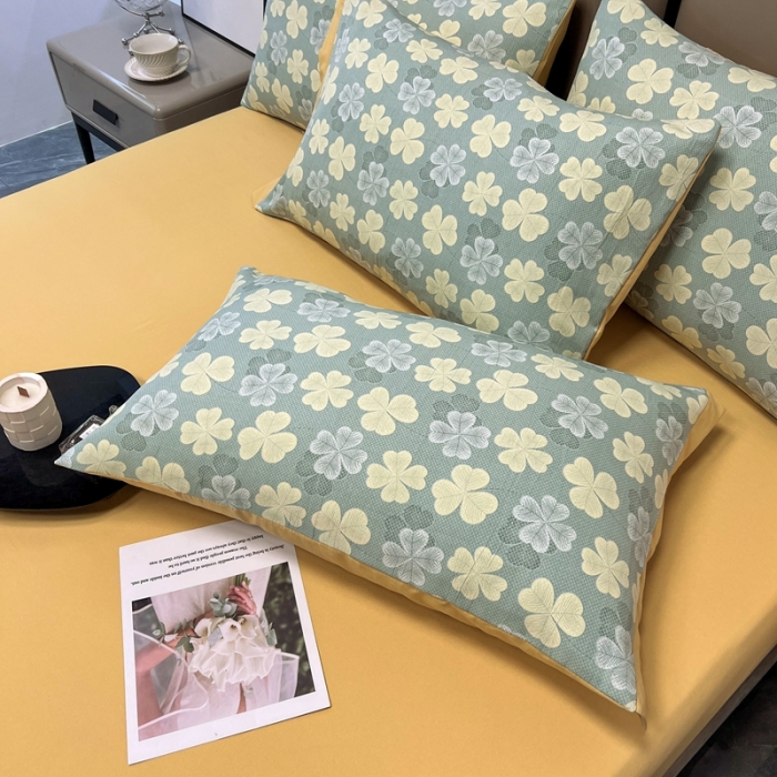 91家纺网 家纺一手货源 找家纺 慕尚 2025新款水洗棉麻夏被四件套 四叶草