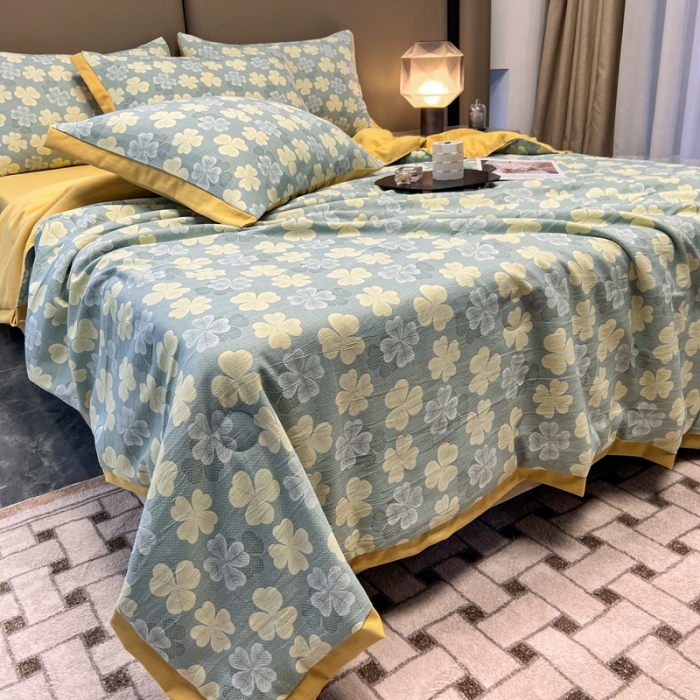 91家纺网 家纺一手货源 找家纺 慕尚 2025新款水洗棉麻夏被四件套 四叶草