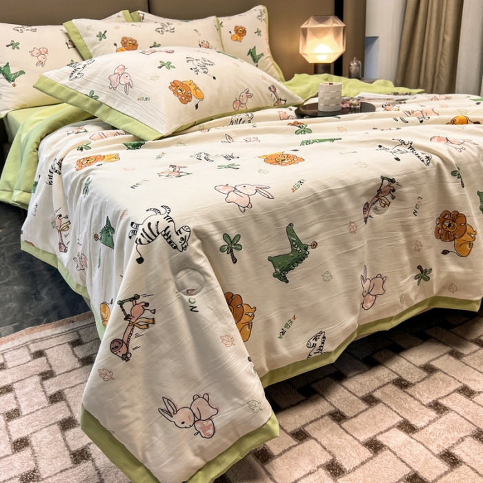 91家纺网 家纺一手货源 找家纺 慕尚 2025新款水洗棉麻夏被四件套 童趣乐园