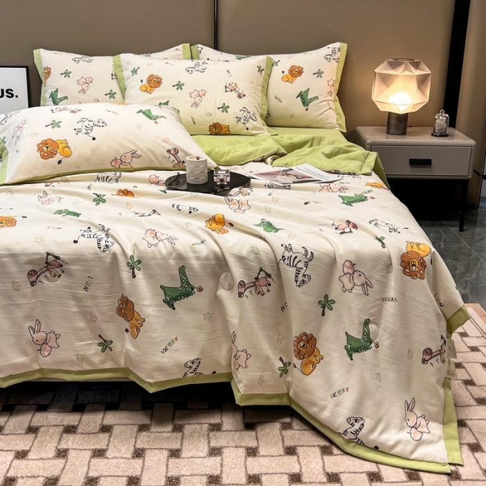 91家纺网 家纺一手货源 找家纺 慕尚 2025新款水洗棉麻夏被四件套 童趣乐园