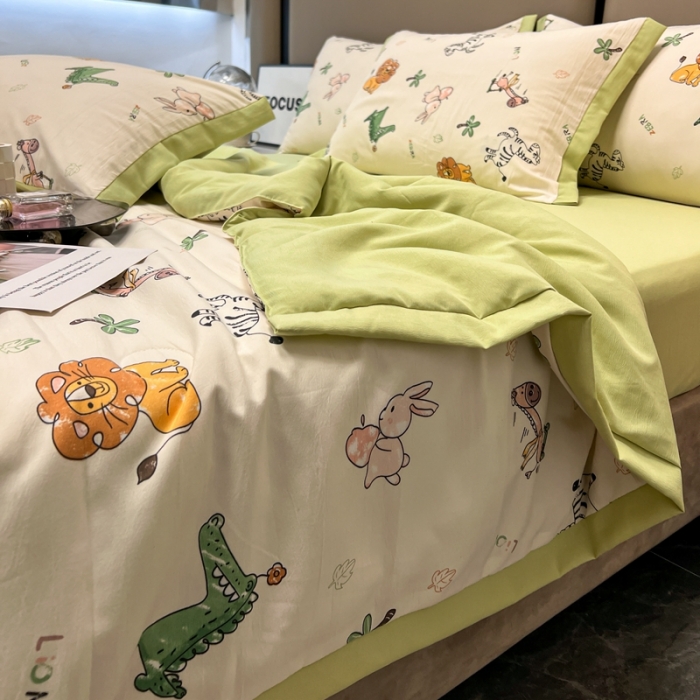 91家纺网 家纺一手货源 找家纺 慕尚 2025新款水洗棉麻夏被四件套 童趣乐园