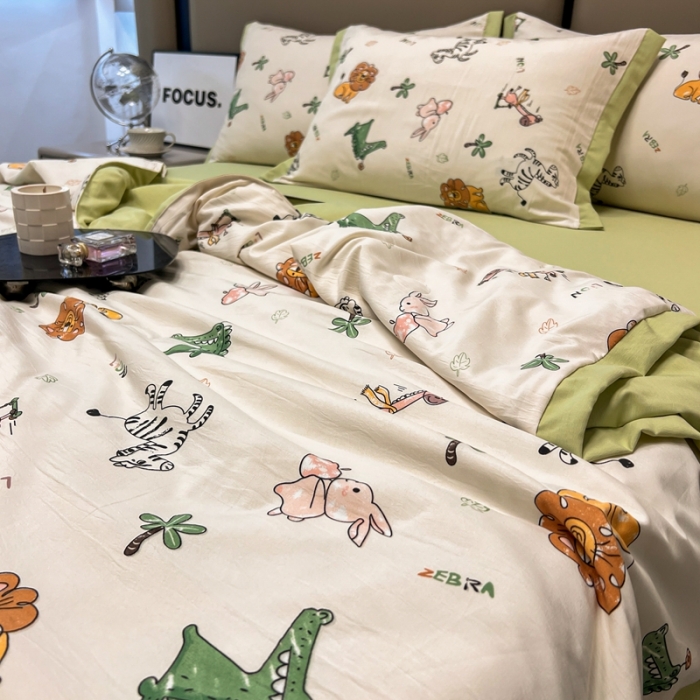 91家纺网 家纺一手货源 找家纺 慕尚 2025新款水洗棉麻夏被四件套 童趣乐园