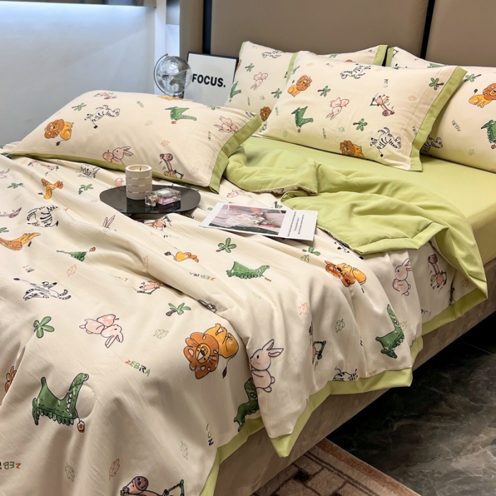 91家纺网 家纺一手货源 找家纺 慕尚 2025新款水洗棉麻夏被四件套 童趣乐园