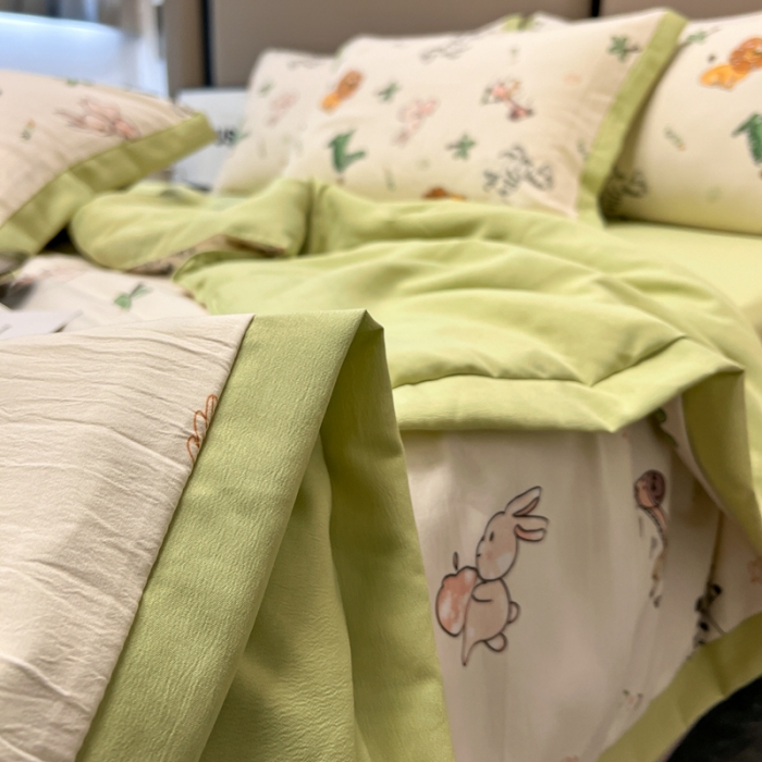 91家纺网 家纺一手货源 找家纺 慕尚 2025新款水洗棉麻夏被四件套 童趣乐园